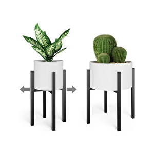 Ayarlanabilir Metal Saksı Ve Çiçeklik Standı | Siyah Mat | Dekoratif Salon & Balkon Bitki Standı