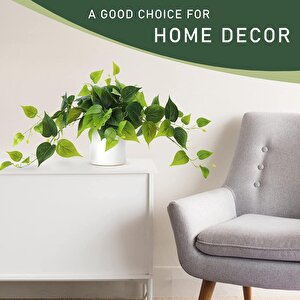 Saksıda Sarmaşık Sarı Yeşil Oval Yapraklı Sarmaşık Yapay Çiçek Beyaz Saksıda