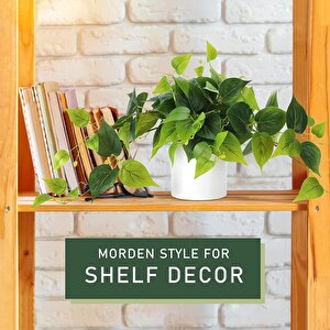 Saksıda Sarmaşık Sarı Yeşil Oval Yapraklı Sarmaşık Yapay Çiçek Beyaz Saksıda