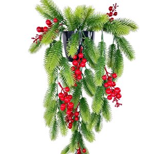 Yapay Çiçek Saksıda Sarkan Kokina Yılbaşı Çiçeği Red Berry 60cm