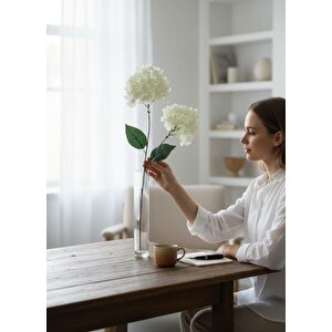 Yapay Çiçek Ortanca 90cm 2toplu Beyaz Tek Dal Kumaş Çiçek Uzun Dal