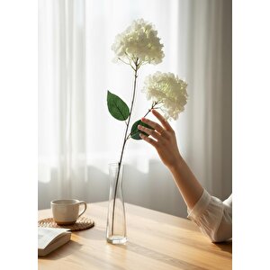 Yapay Çiçek Ortanca 90cm 2toplu Beyaz Tek Dal Kumaş Çiçek Uzun Dal