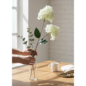 Yapay Çiçek Ortanca 90cm 2toplu Beyaz Tek Dal Kumaş Çiçek Uzun Dal