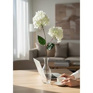 Yapay Çiçek Ortanca 90cm 2toplu Beyaz Tek Dal Kumaş Çiçek Uzun Dal