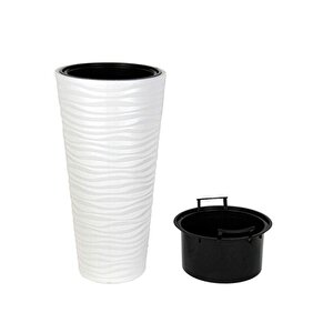 Beyaz Kumsal Vazo Dekoratif Uzun Saksı 5.5 Lt  30*57cm