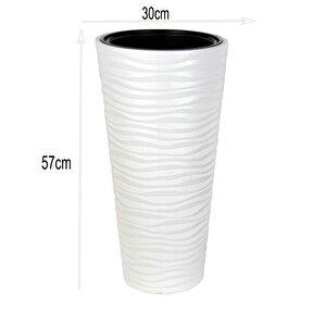 Beyaz Kumsal Vazo Dekoratif Uzun Saksı 5.5 Lt  30*57cm