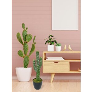 Yapay Çiçek Kaktüs Ağacı 3kollu Siyah Saksıda 56*15cm Sk4019