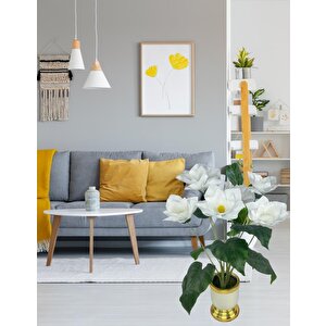 Yapay Çiçek Islak Manolya Çiçeği 6 Çiçekli 65cm Gold Krem Darbuka Galvaniz Vazoda Salon Çiçeği