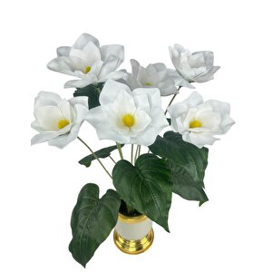 Yapay Çiçek Islak Manolya Çiçeği 6 Çiçekli 65cm Gold Krem Darbuka Galvaniz Vazoda Salon Çiçeği