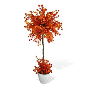 Yapay Ağaç Turuncu Top Kafalı Lotus Ağacı Beyaz Saksılı 90cm