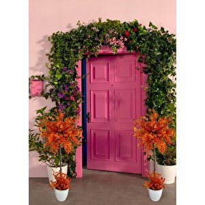Yapay Ağaç Turuncu Top Kafalı Lotus Ağacı Beyaz Saksılı 90cm