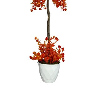 Yapay Ağaç Turuncu Top Kafalı Lotus Ağacı Beyaz Saksılı 90cm