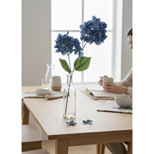 Yapay Çiçek Ortanca 90cm 2toplu Mavi Koyu Tek Dal Kumaş Çiçek Uzun Dal