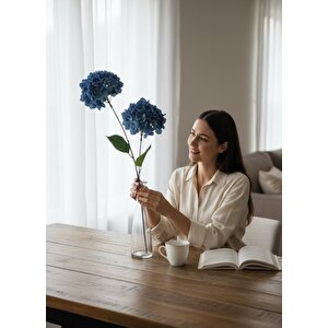 Yapay Çiçek Ortanca 90cm 2toplu Mavi Koyu Tek Dal Kumaş Çiçek Uzun Dal