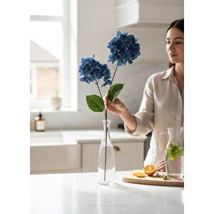 Yapay Çiçek Ortanca 90cm 2toplu Mavi Koyu Tek Dal Kumaş Çiçek Uzun Dal