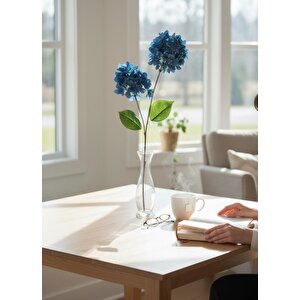 Yapay Çiçek Ortanca 90cm 2toplu Mavi Koyu Tek Dal Kumaş Çiçek Uzun Dal