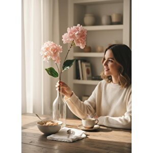 Yapay Çiçek Ortanca 90cm 2toplu Pembe Tek Dal Kumaş Çiçek Uzun Dal