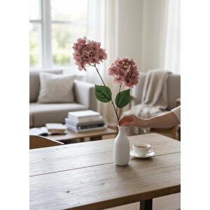 Yapay Çiçek Ortanca 90cm 2toplu Gülkurusu Koyu Tek Dal Kumaş Çiçek Uzun Dal