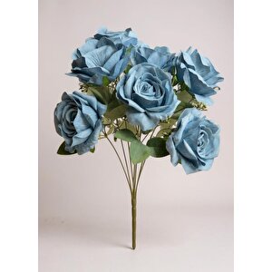 Yapay Çiçek 7li Gül Demeti 40*30cm 1.kalite Büyükboy Mavi̇ Açik