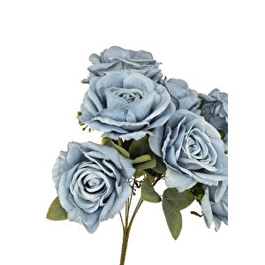 Yapay Çiçek 7li Gül Demeti 40*30cm 1.kalite Büyükboy Mavi̇ Açik