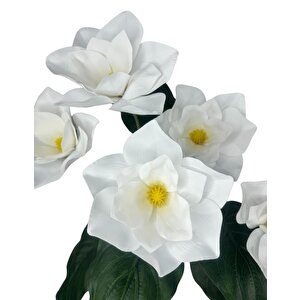 Yapay Çiçek Islak Manolya Çiçeği 6 Çiçekli 65cm Siyah Saksıda  Salon Çiçeği