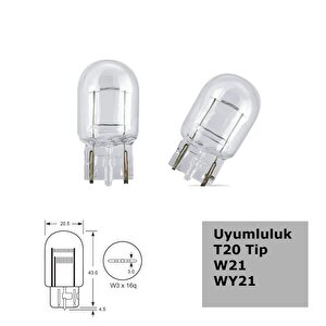 T20 W21 Tip 5w Tek Duylu Halojen Ampul 12v 2 Adet