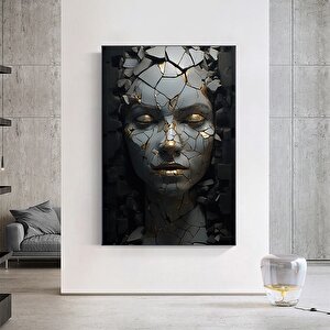 Kırık Soyut Kadın Portresi, Altın Kadın Kanvas Tablosu, Kadın Duvar Sanatı