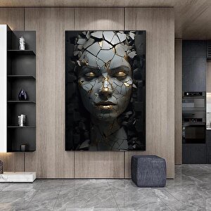 Kırık Soyut Kadın Portresi, Altın Kadın Kanvas Tablosu, Kadın Duvar Sanatı