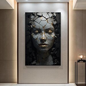 Kırık Soyut Kadın Portresi, Altın Kadın Kanvas Tablosu, Kadın Duvar Sanatı