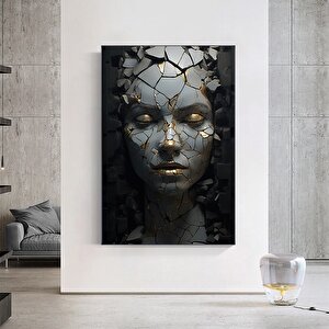 Kırık Soyut Kadın Portresi, Altın Kadın Kanvas Tablosu, Kadın Duvar Sanatı