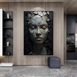 Kırık Soyut Kadın Portresi, Altın Kadın Kanvas Tablosu, Kadın Duvar Sanatı