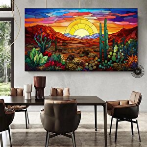 Arizona Çölü Goblen Tarzı Kanvas | Saguaro Manzarası | Asmaya Hazır 30x60 cm