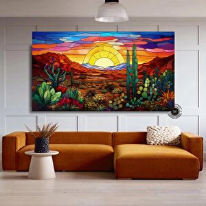Arizona Çölü Goblen Tarzı Kanvas | Saguaro Manzarası | Asmaya Hazır