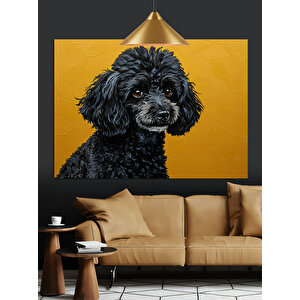 Siyah Kıvırcık Tüylü Küçük Köpek Dostu Dekoratif Kanvas - Mdf Ahşap Tablo 50x70 cm