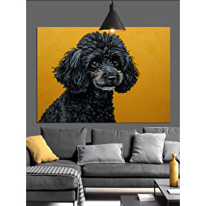 Siyah Kıvırcık Tüylü Küçük Köpek Dostu Dekoratif Kanvas - Mdf Ahşap Tablo 50x70 cm