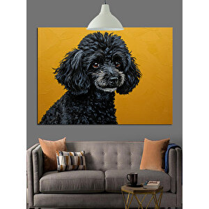 Siyah Kıvırcık Tüylü Küçük Köpek Dostu Dekoratif Kanvas - Mdf Ahşap Tablo 50x70 cm