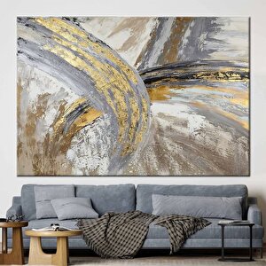 Büyük Boy Altın Gri Yağlıboya Kanvas Tablo, El Yapımı Minimalist Modern Sanat, Baba İçin Hediye 50x70 cm