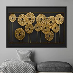 3d Metalik Etkili Modern Duvar Sanatı, Soyut Poster, Altın Efektli Trend Kanvas