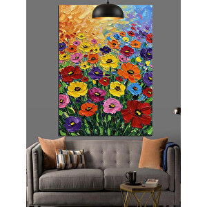 Renkli Çiçek Tarlası Dekoratif Kanvas - Mdf Ahşap Tablo 70x100 cm