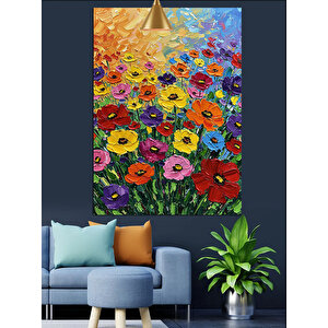 Renkli Çiçek Tarlası Dekoratif Kanvas - Mdf Ahşap Tablo 70x100 cm
