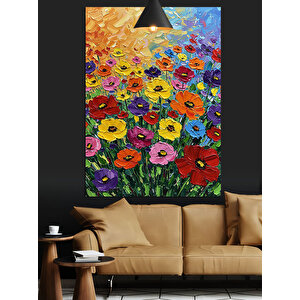 Renkli Çiçek Tarlası Dekoratif Kanvas - Mdf Ahşap Tablo 70x100 cm