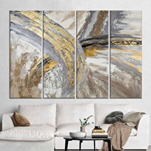 Büyük Boy Altın Gri Yağlıboya Kanvas Tablo, El Yapımı Minimalist Modern Sanat, Baba İçin Hediye 80x160 cm