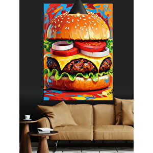 Renkli Dev Hamburger Dekoratif Kanvas - Mdf Ahşap Tablo 70x100 cm