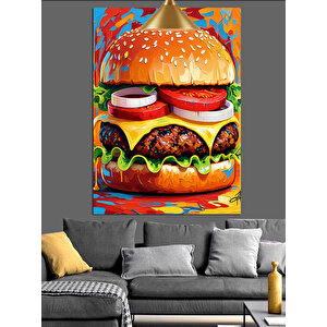 Renkli Dev Hamburger Dekoratif Kanvas - Mdf Ahşap Tablo 70x100 cm