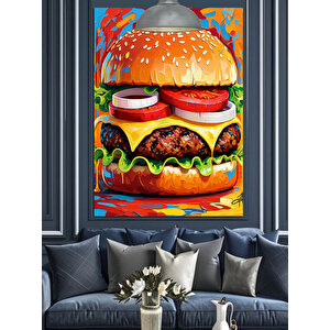Renkli Dev Hamburger Dekoratif Kanvas - Mdf Ahşap Tablo 70x100 cm