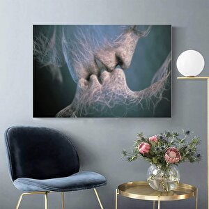 Öpüşen Çift Tablosu, Sevgililer Günü Hediyesi, Modern & Romantik Kanvas Poster 80x120 cm