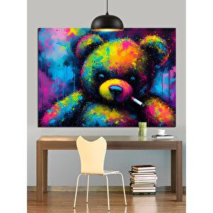 Parlak Renkli Ayıcık Oyuncak Portresi Dekoratif Kanvas - Mdf Ahşap Tablo 50x70 cm