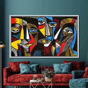 Gerçeküstü Renkli Yüzler; Soyut Duvar Dekoru; Trendy Poster; İnsan Portresi Kanvas; Soyut Yüz Sanatı 80x120 cm