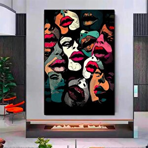 Renkli Soyut Dudak Posteri; Neon Öpücük Soyut Sanat Baskısı; Soyut Poster Sanat Baskısı; Soyut Duvar 70x100 cm