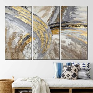 Büyük Boy Altın Gri Yağlıboya Kanvas Tablo, El Yapımı Minimalist Modern Sanat, Baba İçin Hediye 60x120 cm